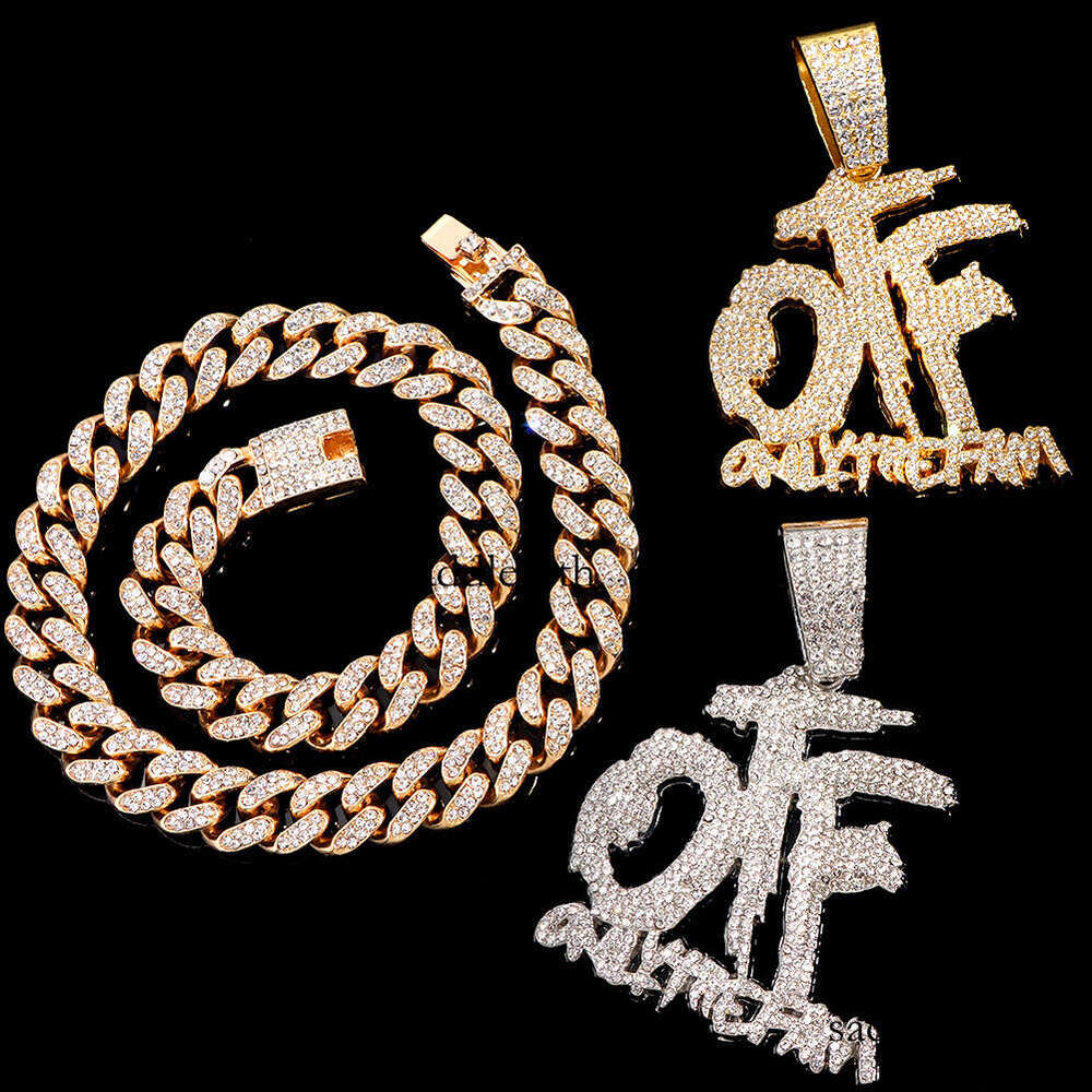 Pendant Necklaces Bling Iced Out OTF Letter Cuban Necklace for Women Men Shiny VVS Moissanite Tennis Chain Hip Hop Jewelry 230714