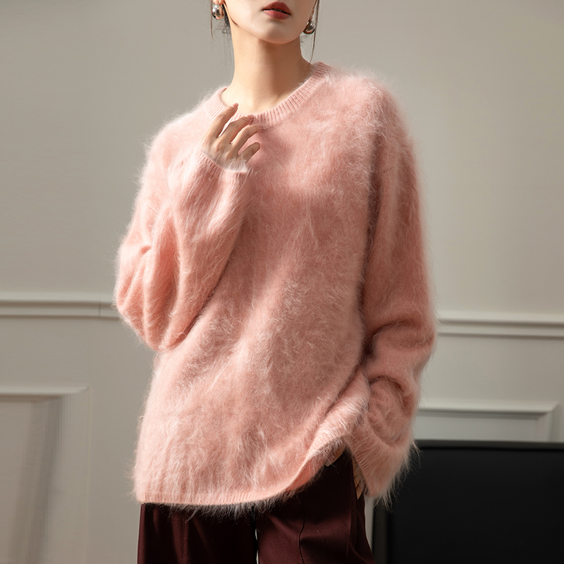 Autumn and winter new round neck pullover warm sweater 100% cashmere loose lazy wind cashmere sweater female hot-sale products