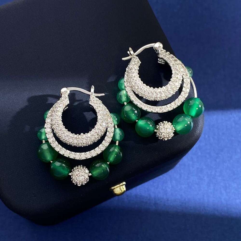 New Chinese Luxurious Crystal Ethnic Style Natural Colorful Tourmaline Emerald Chalcedony Inlaid Dia Earrings Set