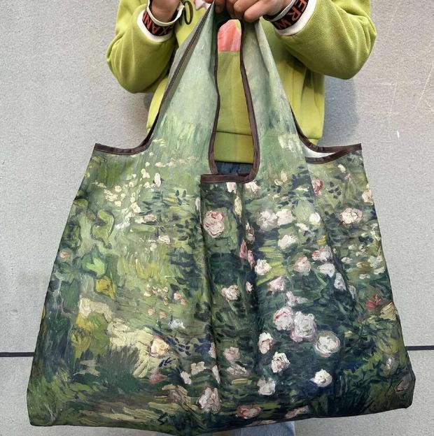 large shopping bag nylon pocket lightweight folding portable shopping bag shoulder bags handbag big totes cartoon print fabric food basket 50cm maxi h