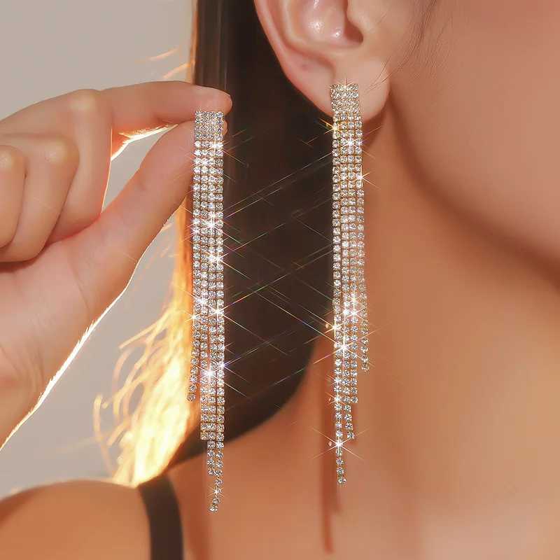 TREAZY Shiny 4 Lines Rhinestone Crystal Tassel Long Earrings for Women Wedding Party Hanging Dangle Earrings Bridal Brincos XJ250722