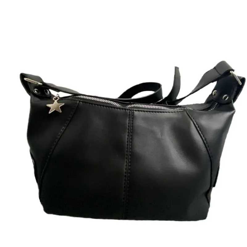 2K Korean Gothic Star Girl Black Handbag Harajuku Aesthetic Vintage Shoulder Crossbody Bag Trendy Women Messenger Tote Bags XJ250704