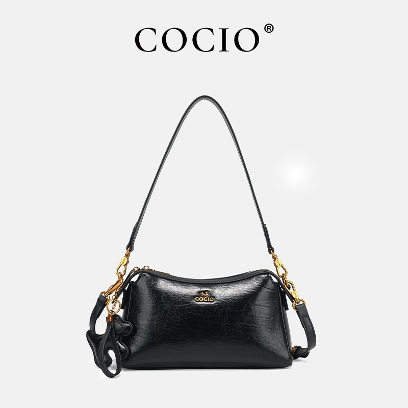 COCIO designer shoulder bag New Underarm Bag Simple Versatile Womens vintage classic genuine leather handbag