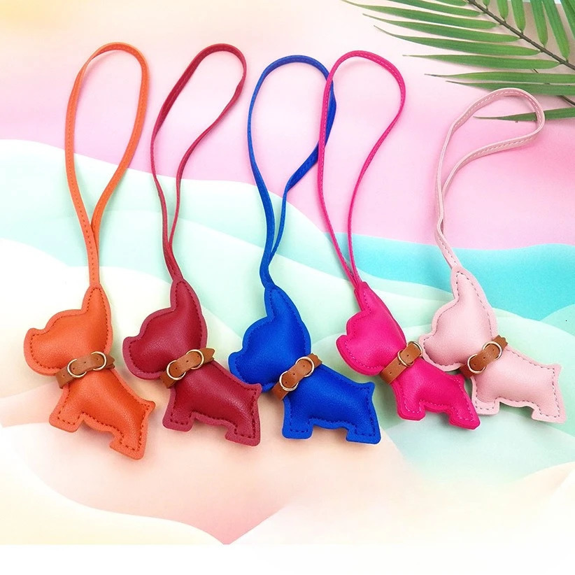 Doguecore French Bulldog Bag Charm - PU Leather Keychain for Women Cute Animal Jewelry Kawaii Accessories 250722