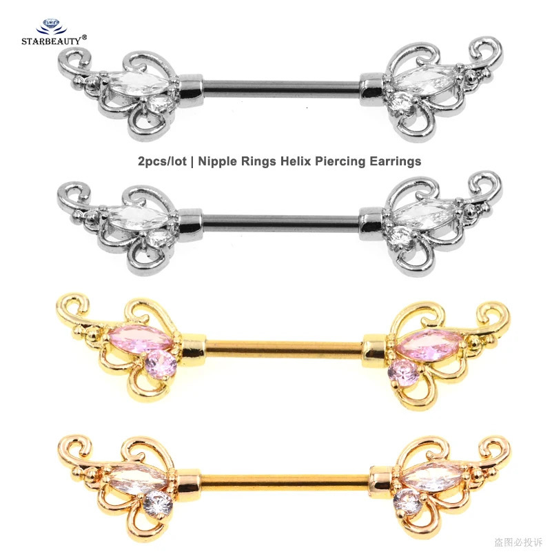 Starose 1 Pair 14G Stainless Steel Barbell Sexy Nipple Rings with Zircon for Women Helix Nipple Piercing Jewelry 250722