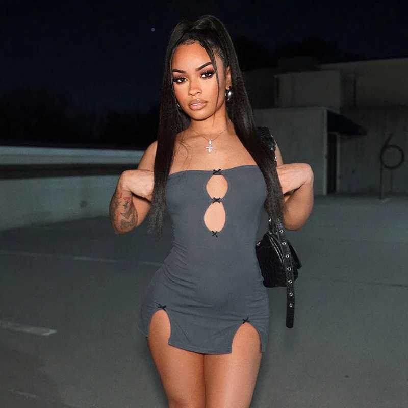 2024 Womens Clothing CUTENOVA Y2K Sexy Mini Dress Women Summer Hottie Hollow Out Strapless Solid Color Pullover Dresses Streetwear XJ250722