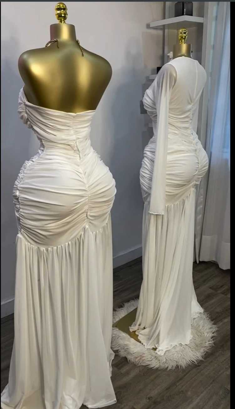 12019 Women Stacked Ruched Draped High Split Pleated Maxi Long Bodycon Dress 2025 Holiday Birthday Club Party Evening Dresses XJ250722