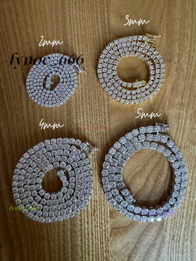 Luxury Men Women Hip Hop Iced Out Fine Jewelry 2MM 3MM 4MM 5MM S925 Silver Vvs Moissanite Tennis Chain Necklace