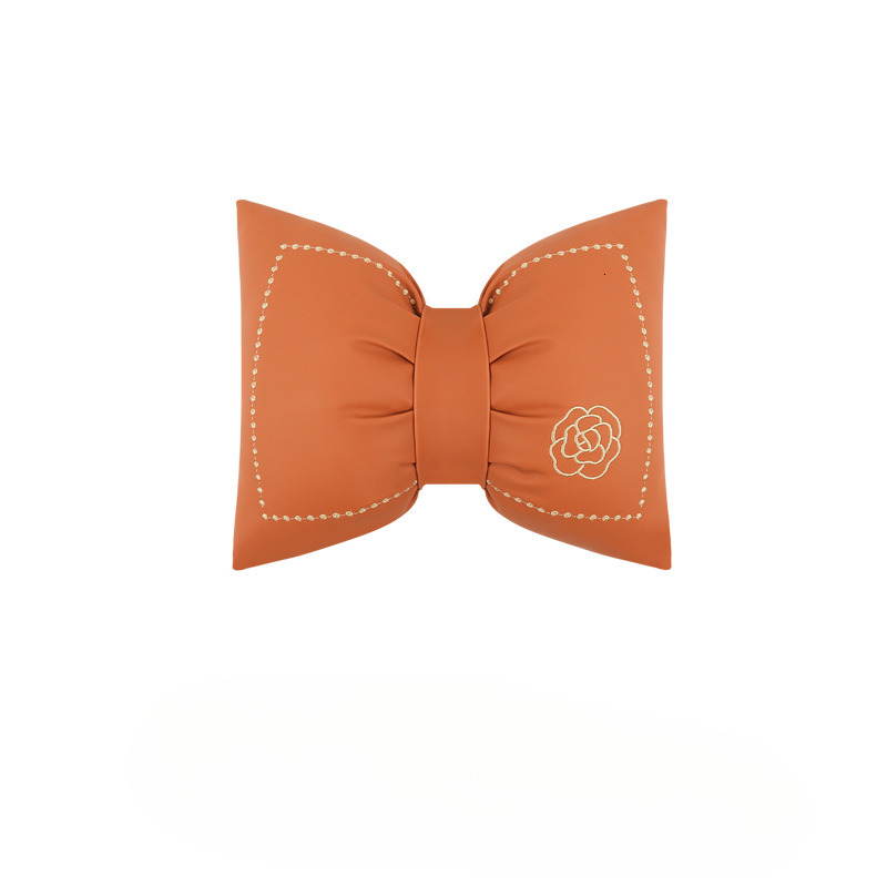 Leather Bow Embroidered Headrest Lumbar Support Set Car Neck Protection Waist Pillow Cushion