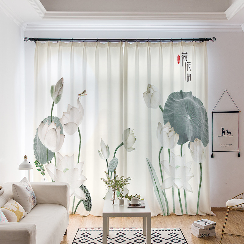 YL-36647 whole house curtain new Chinese style Zen Zen style lotus Buddha hand study tea room living room health blackout window gauze