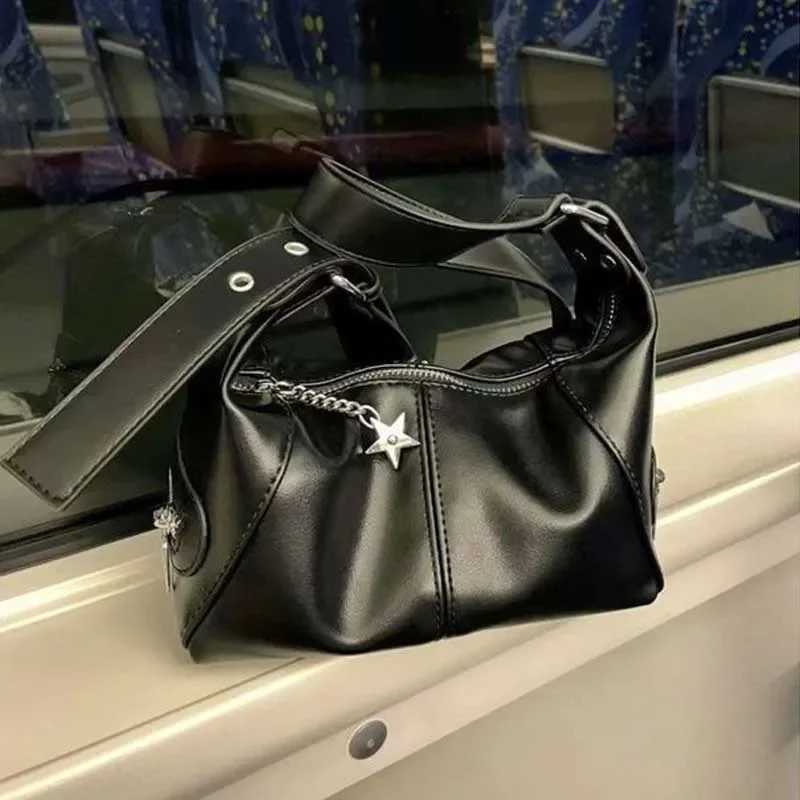 2K Korean Gothic Star Girl Black Handbag Harajuku Aesthetic Vintage Shoulder Crossbody Bag Trendy Women Messenger Tote Bags XJ250704