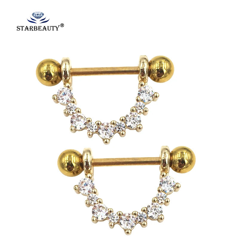 Real Stainless Steel With Zircon Stone 1.2*19mm Nipple Piercing Body Jewelry Nipple Rings 14G Silver Color Tongue Rings Balls 250722