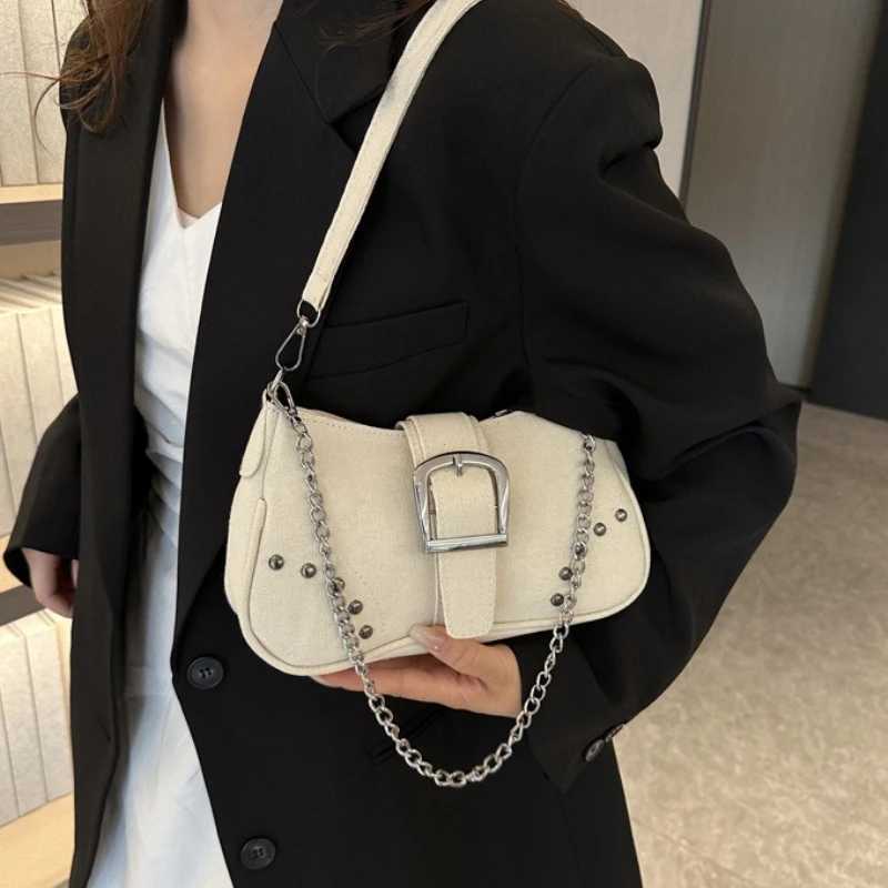 Retro Cool Girls Underarm Bag Y2K Fashion Trend Womens Handbags Canvas Chain Shoulder Bag Casual Texture Ladies Crossbody Bag XJ250704
