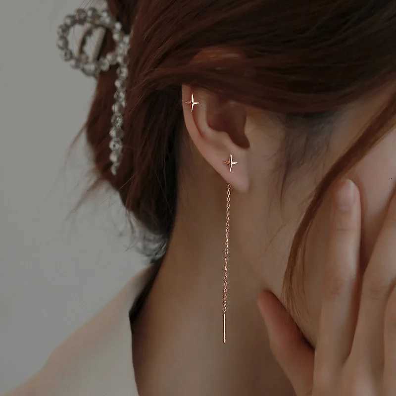 925 Silver Needle Star Line Earring for Women Tassel Drop Earring Long Chain Beads Piercing Earring Asymmetry Ear Jewelry XJ250722