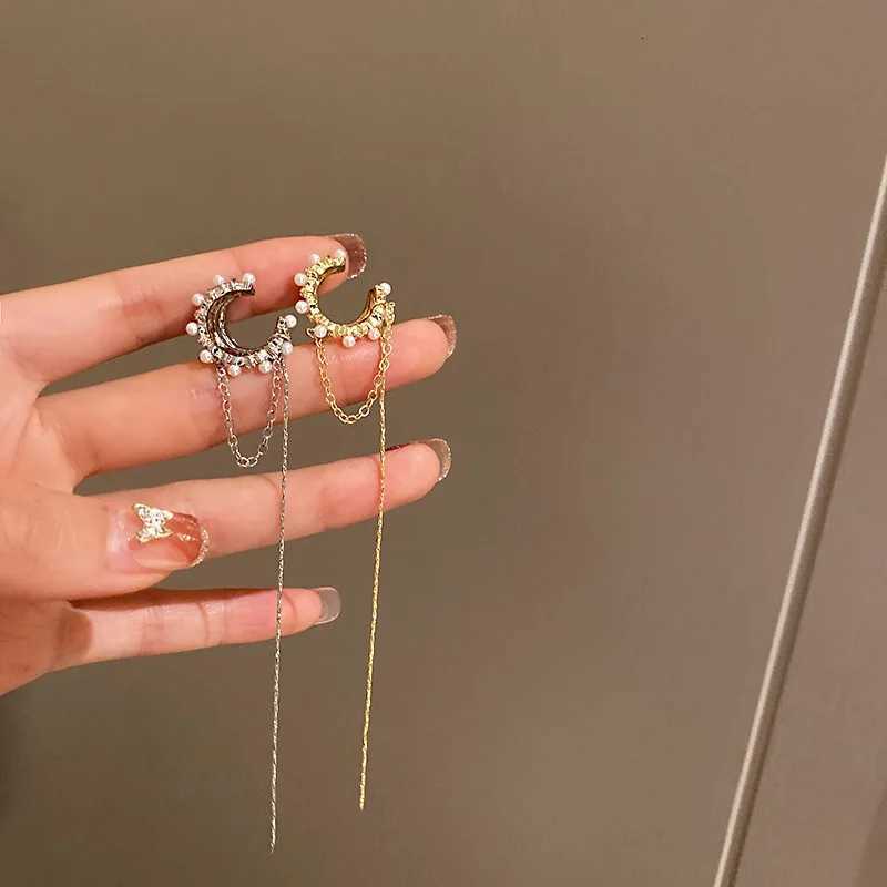 Luxury Multi-Layer Clip Earrings For Women Geometric Shiny Zircon Pearl Ear Bone No Pierced Long Chain Tassel Earring XJ250722