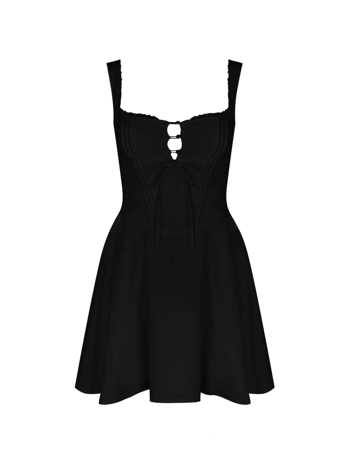 2024 Summer Lovely A-Line Dress Yellow Sexy Party Dresses Hollow Out Lace Up Ele Holiday Dress Women XJ250722