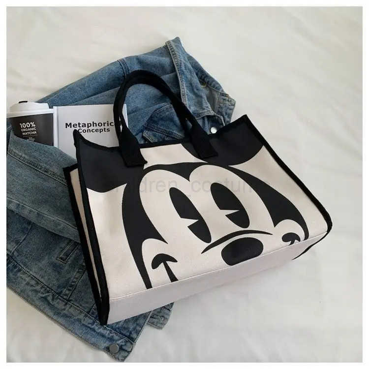 Disney Authorized Mickey Mouse Large Capacity Canvas Tote Bag For Women Elegant Summer Fashion Shoulder Bag Commuter Tote Bag W250722