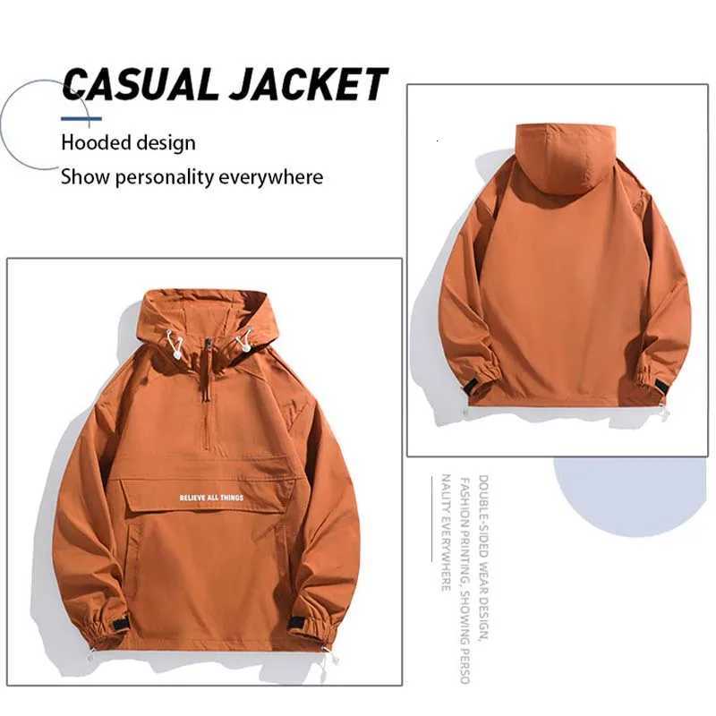 New Men Spring Autumn Waterproof Casual Versatile Top Japanese Korean Streetwear Fashion Loose Pullover Half Zip Hooded Jacket W250722