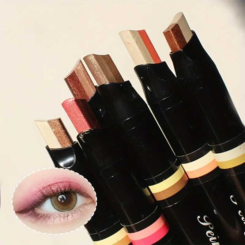 2-in-1 Highlight Glitters Eyeshadow Stick Double-ended 2-color Glitters Shimmer Earth Brown Tone Non-smudged Eye Makeup W250722