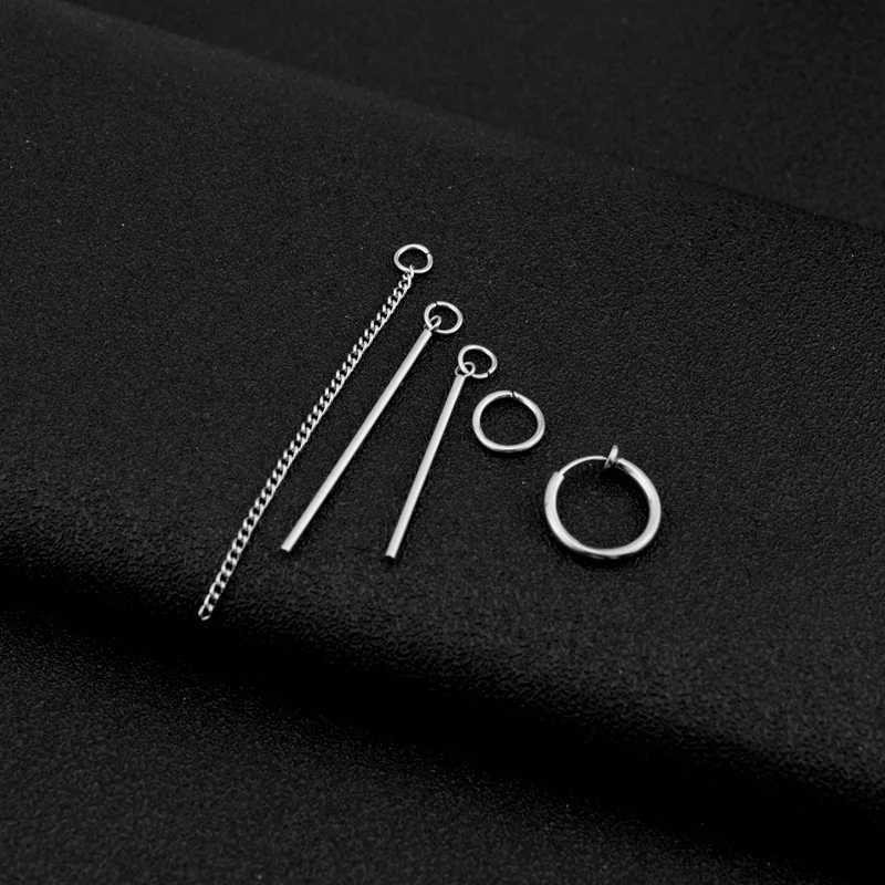 New Fashion Stainless Steel Long Chain Tassel Pendant Earrings Hoop Personality Ear Clips for Unisex Hip-hop Punk Rock Trend XJ250722