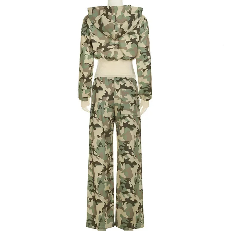 Print Loose Casual 2 Piece Set Women Tracksuits Full Sleeve Zipper Hooded Sweatshirts Top Wide Leg Pants Suits 250714