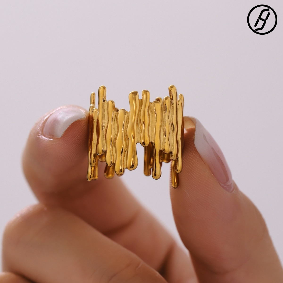 European and American Cold Style Color Matching Open Ring Geometric Stainless Steel Irregular Ring Lava Shape Open Ring Women's Ring