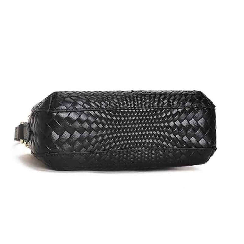 2025 New Knit Series Woman Shoulder Bag Crossbody Cowhide Woven Ladies Daily Black