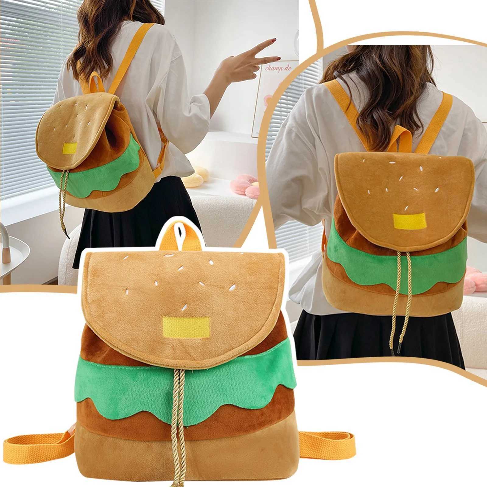 ute Hamburger Plush Backpack Soft Carto Burger Plush Coin Purse Girls Kindergarten School Bookbag Children Kids Pack Y250722