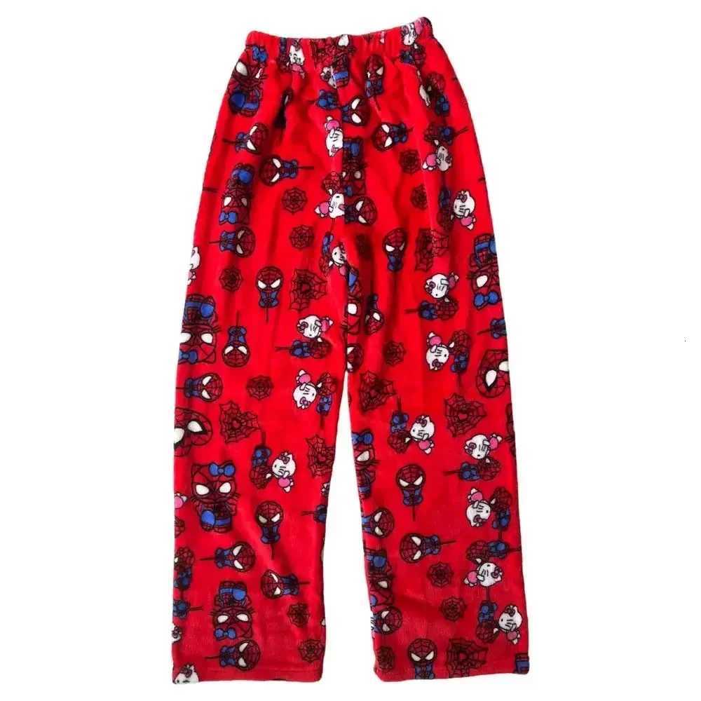 Sanrio 2K Hello Kitty Spiderman Sleeping Pants Anime Pajama Pants Flannel Soft Casual Pants Cartoon Home Trousers Couple Giftw250722