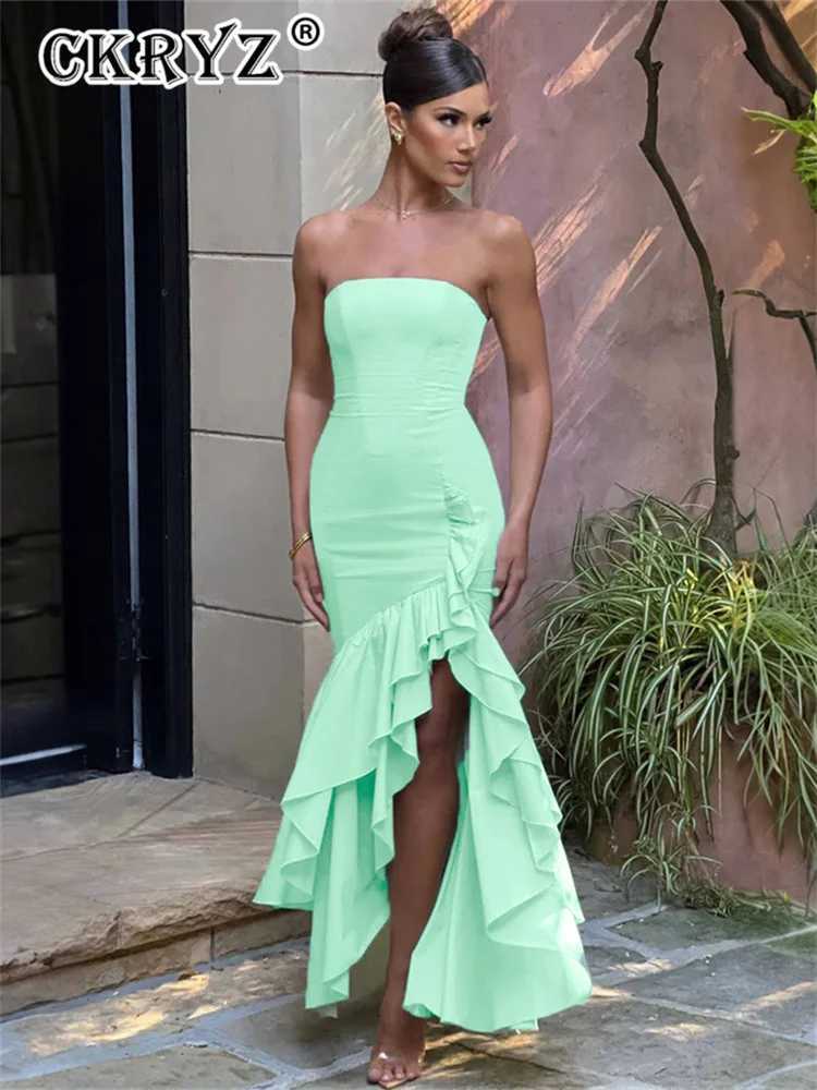 Ladiessummer Ruffle New Fashion Ele Evening Party Dress Women Sveless Backless Tube Bodycon Maxi Dresses Fe Clubwear XJ250722