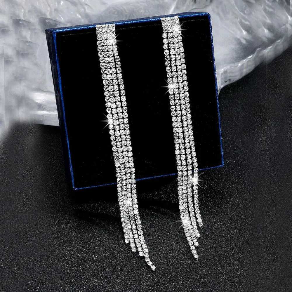 TREAZY Shiny 4 Lines Rhinestone Crystal Tassel Long Earrings for Women Wedding Party Hanging Dangle Earrings Bridal Brincos XJ250722