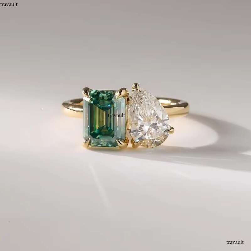 Boutique Jewelry Double Stone Toi Et Moi 14k White Pear Green Jade Cut Silica Ring