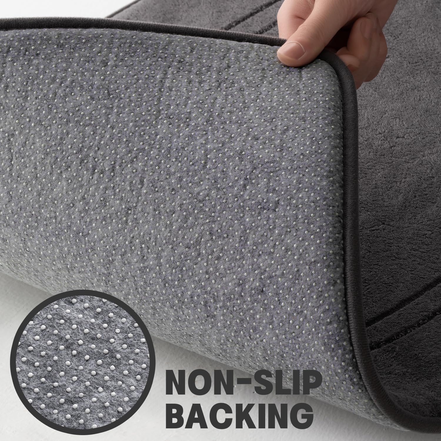 Memory Foam Bath Mat 2 Set Non Slip Super Soft Water Absorbent Machine Washable U Shape Toilet Mats Dark Grey Bath Rug Set