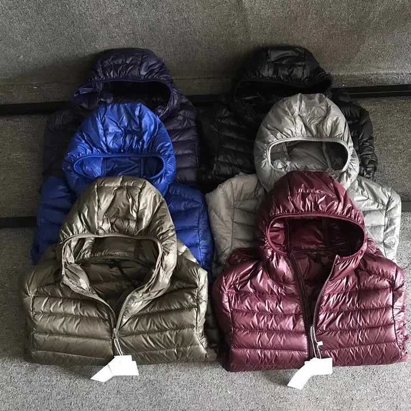 Plus Size Schinteon Men White Duck Down Jacket Ultra Light Thin Casual Coat Outerwear with Hood New Arrival Winter Autumn W250722