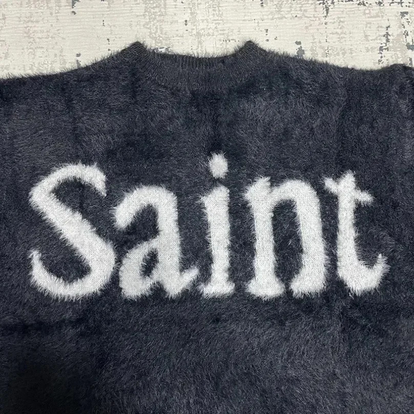 Big White SANIT Jacquard Sweater Round Neck Knitt Sweatshirts Men Women Oversize Letters Label Thicken Sweater Pullovers 250717