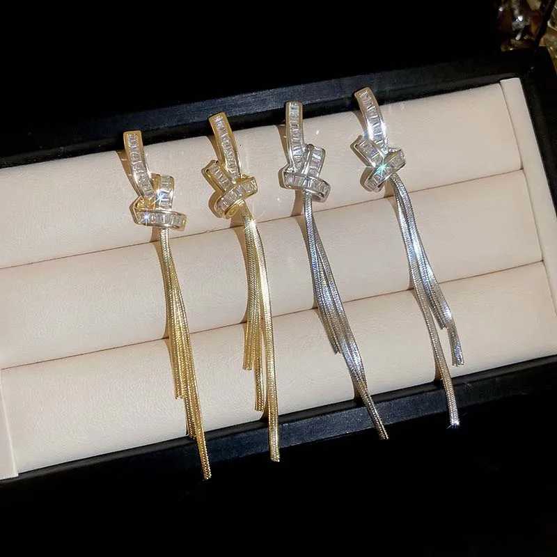 Luxury Crystal Long Tassel Drop Earrings for Women New Trend Gold Color Knot Snake Bone Chain Earrings Wedding Jewelry Gifts XJ250722