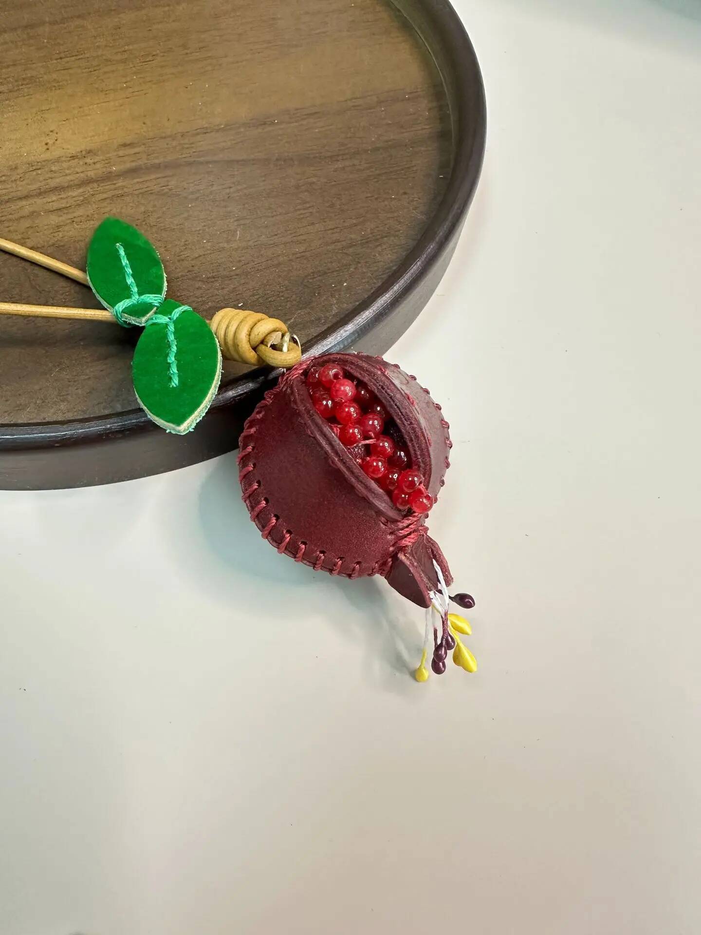 Pomegranate Fruit Real Leather Charm Triangle Bag Pendant Wind Car Rearview Mirror Hanging Ornament Accessory ddmymarket
