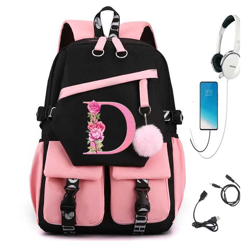 26 Initials Flower School Bags for Teenage Girls Flower Alphabet Cute Gift Students Bookbag Letters A B C D Travel Bagpack Y250722