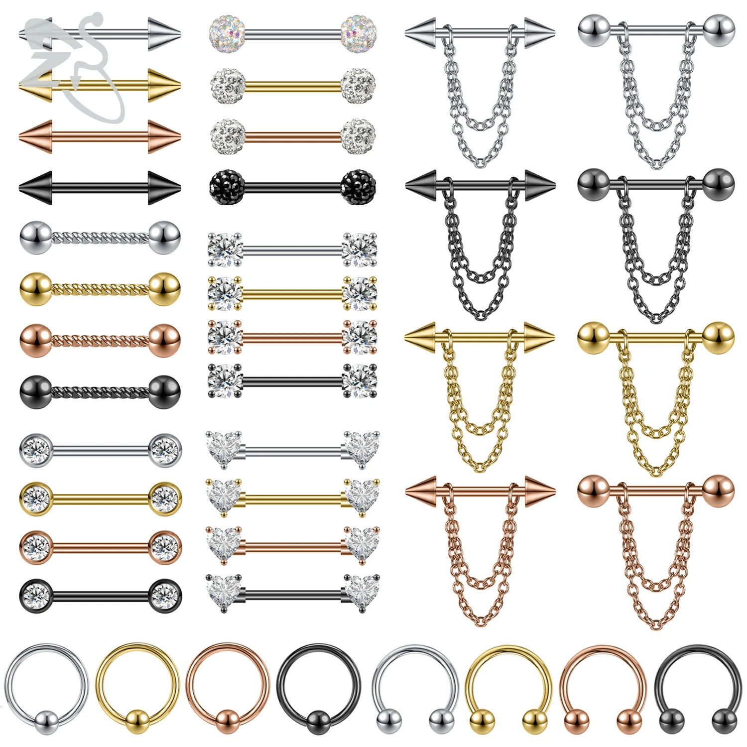 ZS 2 Pcs/lot Heart Crystal Nipple Piercings Men Women Tassel Drop Stainless Steel Nipple Ring Barbell Body Piercing Jewelry 14G 250722