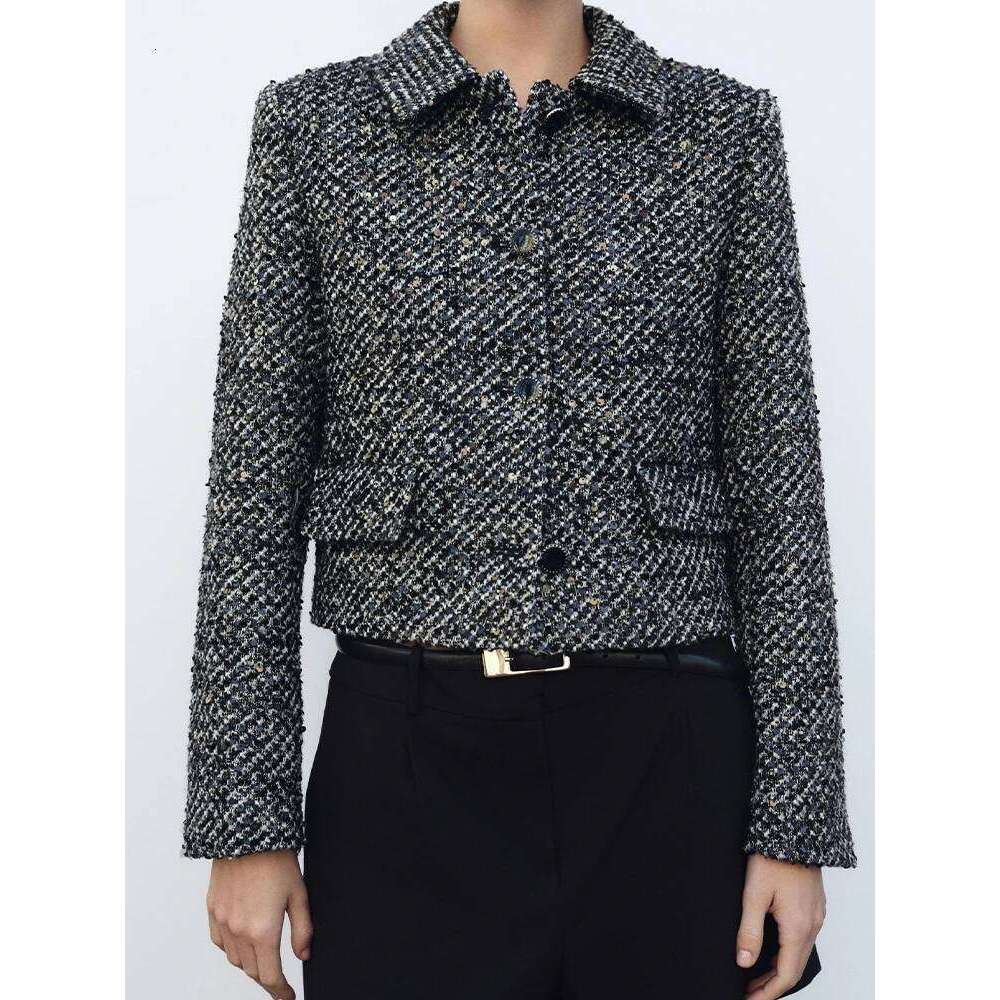 hoodie New autumn and winter style temperament advanced sequins textured lapel short suit jacket jacket