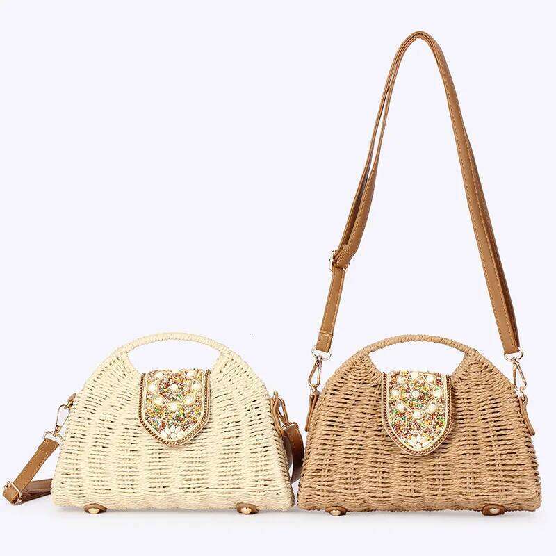 Ladies Fashion Summer Straw Crossbody Bag Beach Holiday Shopping Woven Shoulder Handbags Messenger Purses For Women Bags