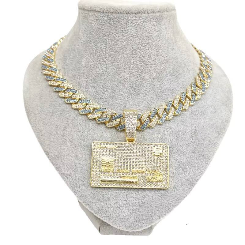 Custom Two-Tone Hip Hop Bling Rhinestone Heavy Moissanite Chain Pendant Necklace Gold Ice Plating with Cuban Link Letter Shape