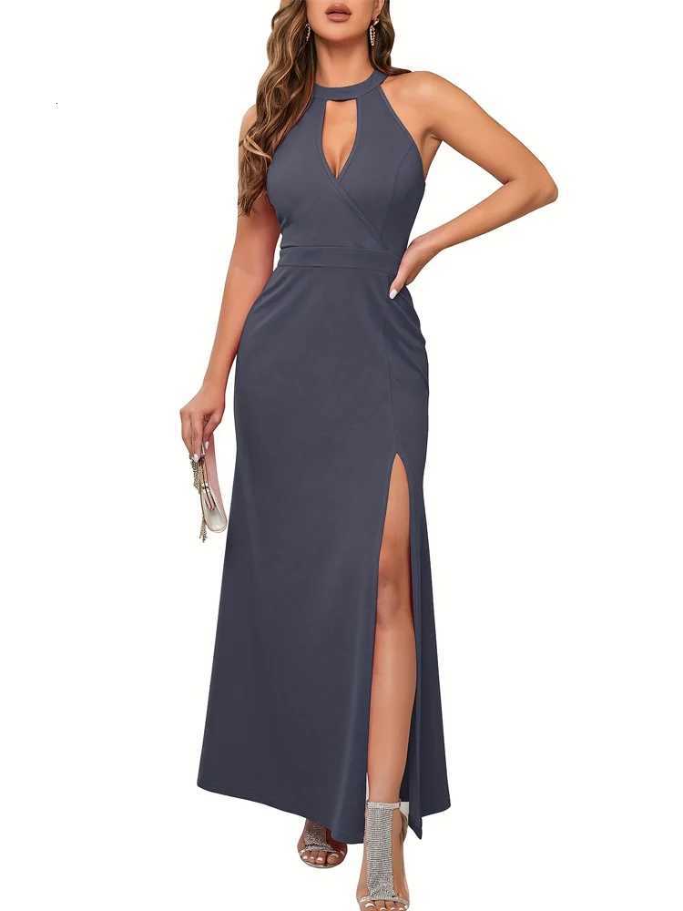 Womens Dresses Split Sleeveless Hollow High Neck Evening Cocktail Long Dresses XJ250722