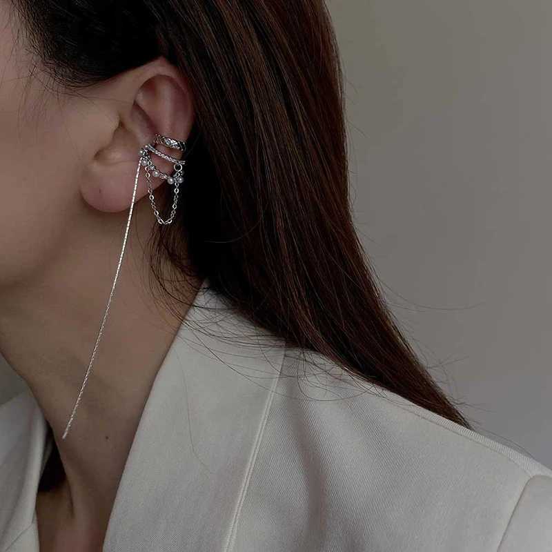 Luxury Multi-Layer Clip Earrings For Women Geometric Shiny Zircon Pearl Ear Bone No Pierced Long Chain Tassel Earring XJ250722