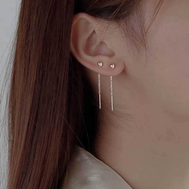 1 Pair Stainless Steel Round Ball Square Ear Wire Earrings For Women Anti-allergic Small Thin Chain Ear Pins Simple Jewelry XJ250722