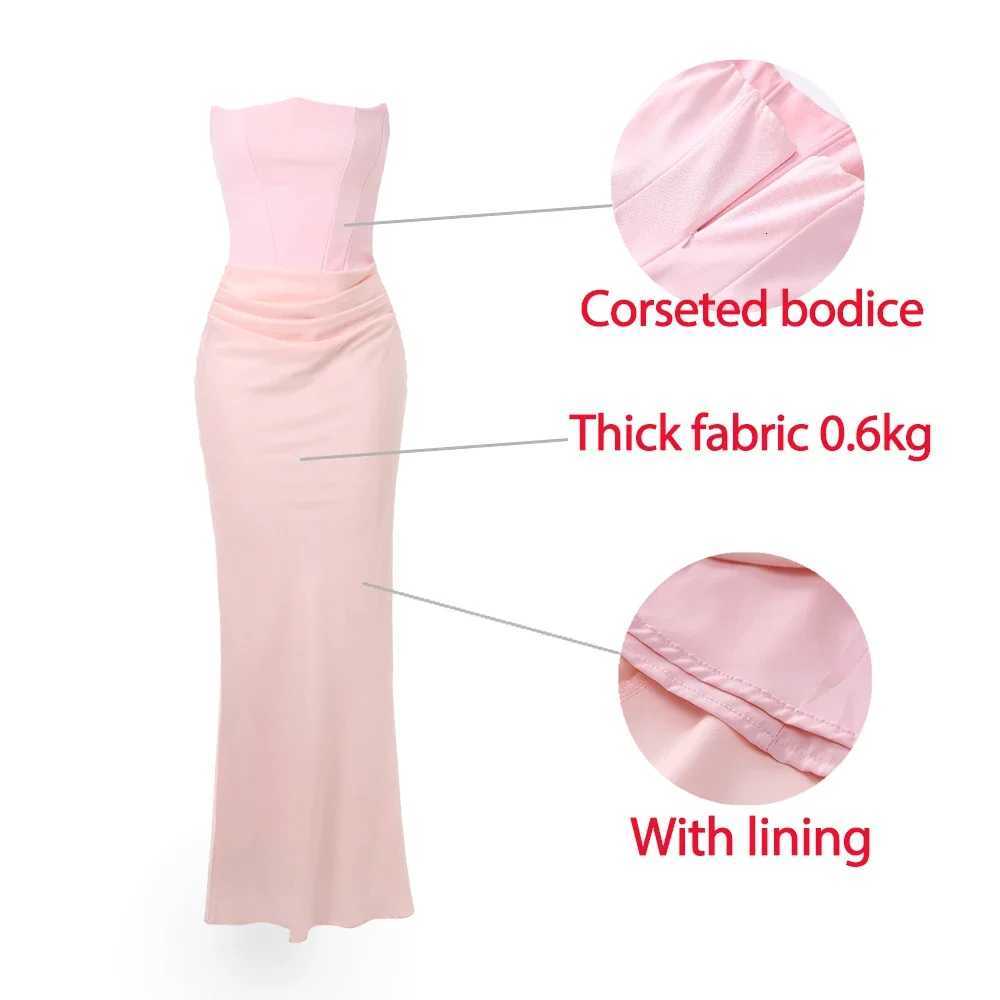 2025 Suninheart Winter Women Strapless Evening Dress Pink Maxi Corset Dress Ele Long Satin Night Gala Party Dresses XJ250722