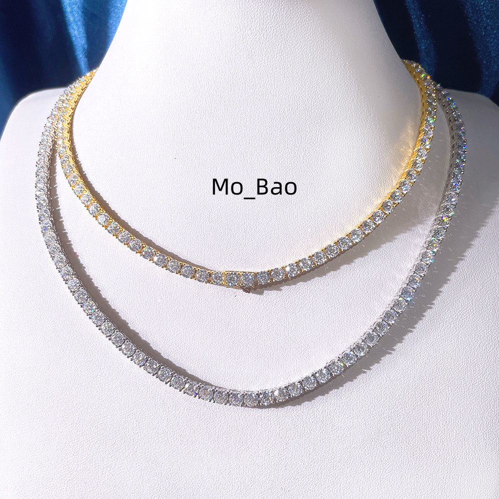 Luxury Mens Womens Hip Hop Tennis Chain Necklace S925 Silver VVS D Moissanite 2mm-5mm Gold Plated Fine Jewelry Iced Fashion