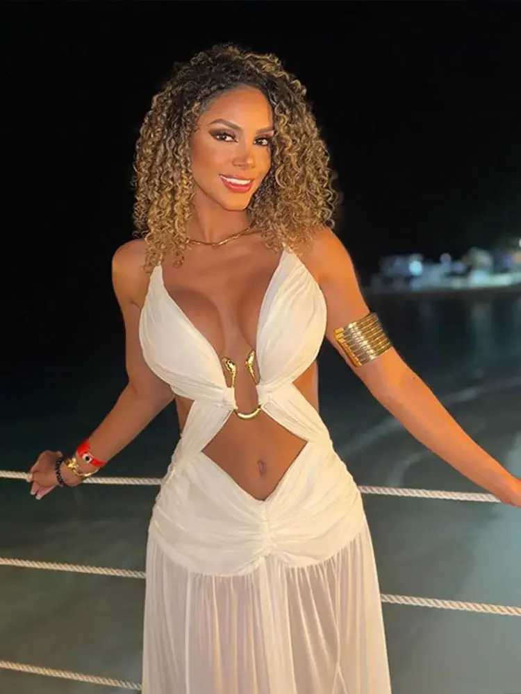 Sexy Hollow Out Party Dress Sleeveless Backless Mesh Maxi Fe Evening Dresses 2025 Spring Summer Club Beach Slip Lady Gown XJ250722