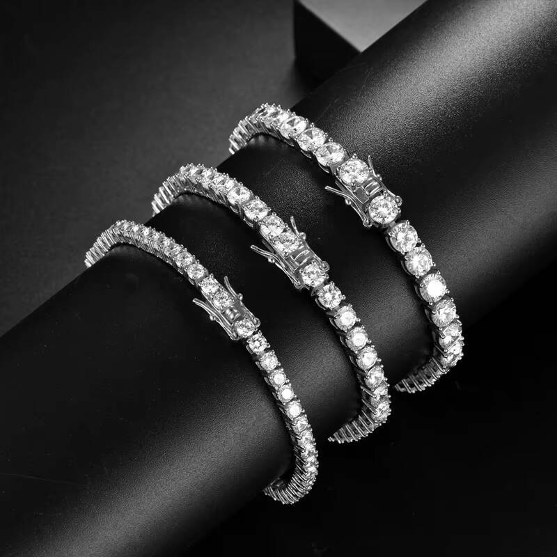 RINNTIN MOB01 2mm 3mm 4mm 925 Sterling Silver Gra Vvs Lab Diamond Mossanite Moissanite Tennis Chain Bracelet