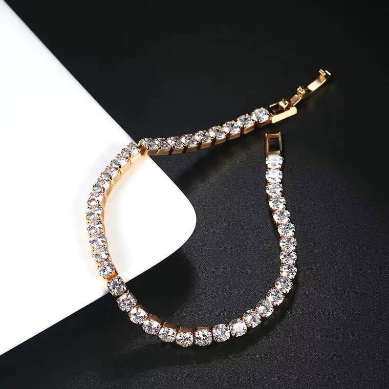 Stainless Steel Bling Tennis Bracelets Bangles Moissanite Chain Hip Hop Fashion Jewelry for Women Gold Plated Brass Jewelry